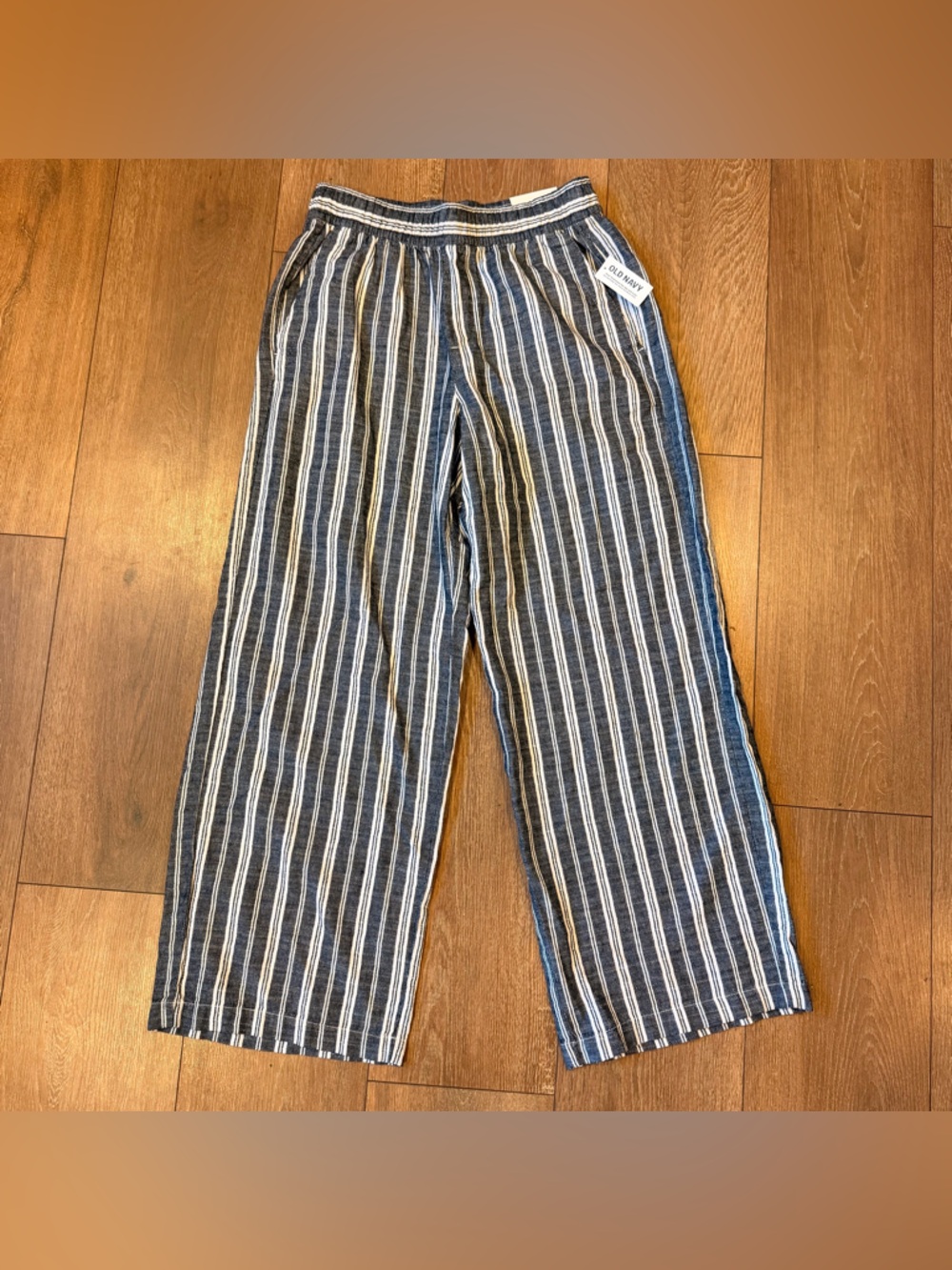 🩵 Old Navy High Rise Wide Leg Striped Pants XS Blue White Elastic Waist
